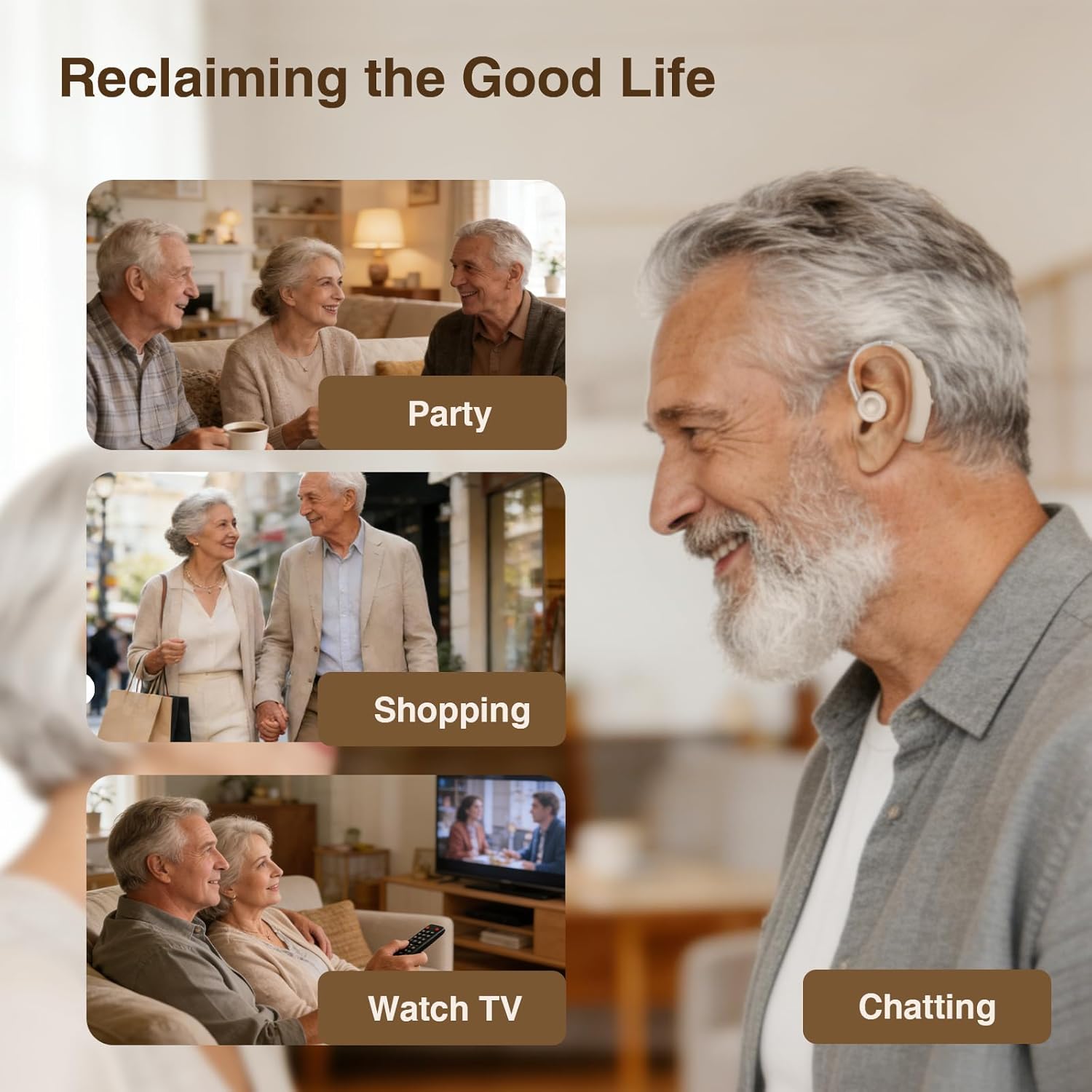 Hearing Aids for Seniors, Hearing Aids Rechargeable with Noise Cancelling and Volume Control, Hearing Amplifier for Adults Hearing Loss, Portable Behind-the-Ear Hearing Aid Headphones