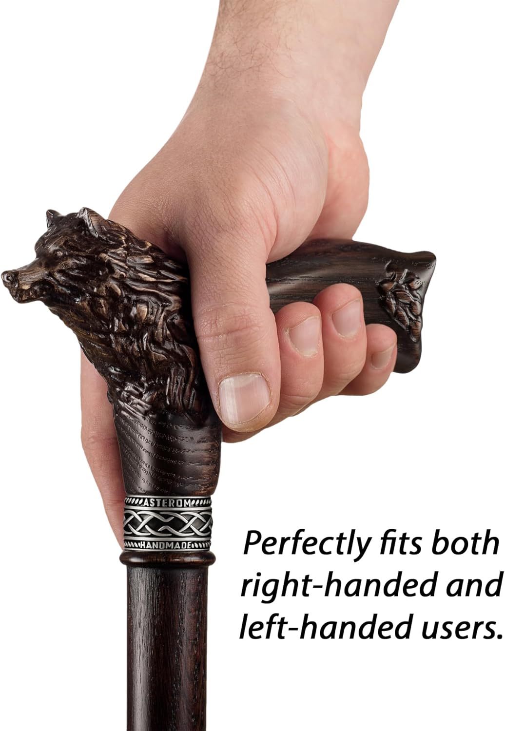 Asterom Walking Cane - Handmade Wolf Cane - Cool Walking Canes for Men and Women - Wooden, Carved, Unique - Walking Sticks for Men & Seniors