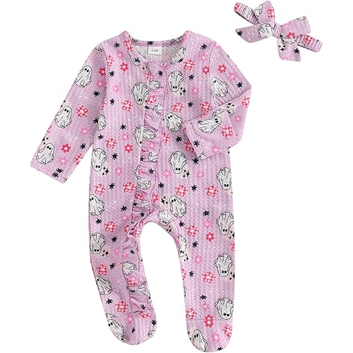 Newborn Baby Girl Fall Winter Outfits Clothes Knit Jumpsuit Ruffle Romper Newborn Coming Home Outfit for Baby Girl