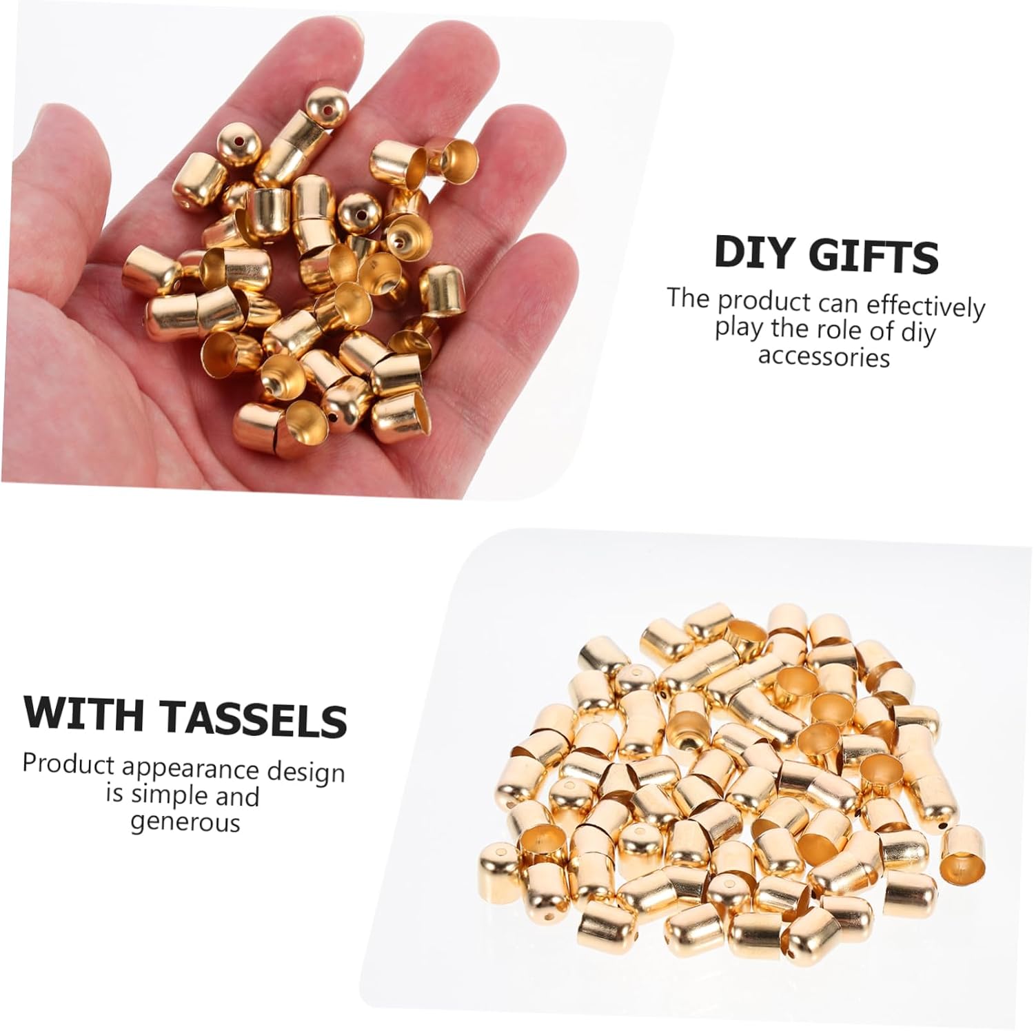 SEWACC 100PCS Tassel End Metal Crimp Caps Fiber Cord Tips for DIY Jewelry Making Resistant Ear Accessory Findings Kit Multi Use Craft Supplies for Earrings and Tassels