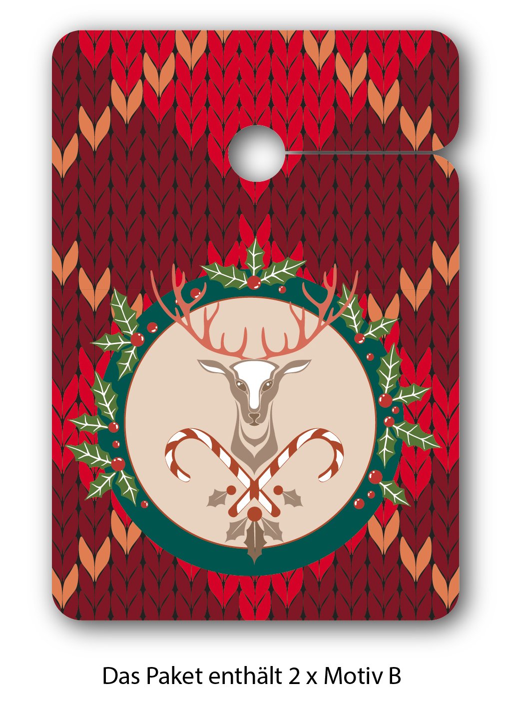 Designer Weihnachts Geschenk Anhänger | Papieranhänger | Geschenkkarten (64Stk) zu Weihnachten mit lustigen Hirschen auf Strickmuster