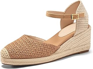 Womens Platform Wedge Sandals Espadrilles Raffia Closed Toe Heels Ankle Buckle Strap Summer Beach Shoes