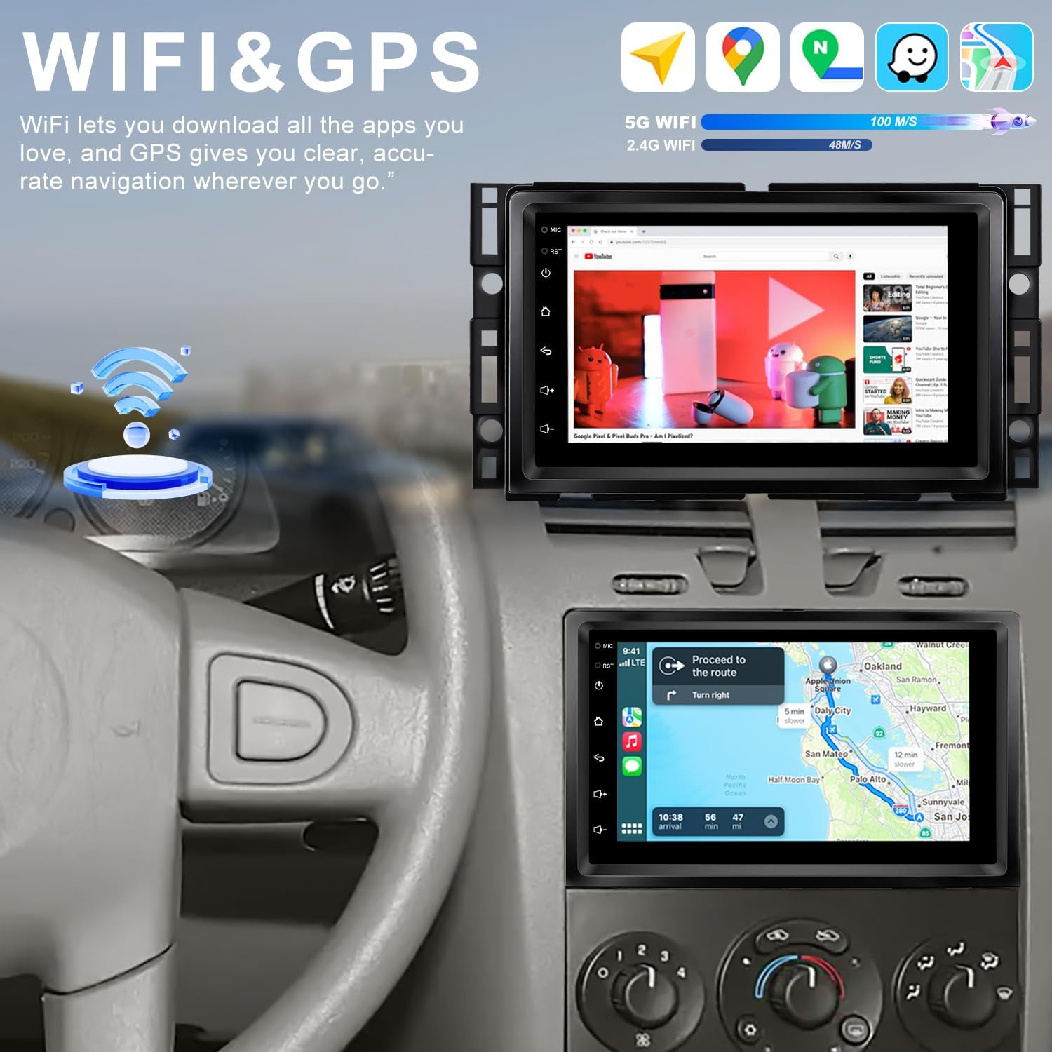 5G WiFi Upgrade Car Radio for Chevy Chevolet Malibu 2004 2005 2006 2007, 7 Inch Touch Screen Stereo Head Unit with Wireless Carplay Android Auto GPS Navigation FM Bluetooth SWC HD Backup Camera