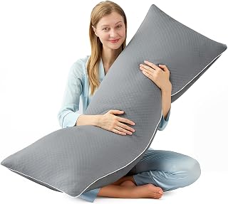 YZ HOME Cooling Body Pillow for Adults- Pillow Insert with Shredded Blue Memory Foam, Soft Support for Side Sleepper, Pregnant Women, Back Pain Relief, Washable Pillowcase (20x54 Inch, Grey)