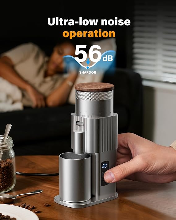 Shardor シャーダー オールメタル 単回投与コーヒーグラインダー – 静音dcモーター 家庭用エスプレッソグラインダー バーコーヒーグラインダー 80種類の設定とledパワーディスプレイ付き シルバー