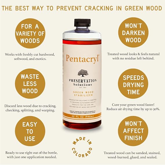 Pentacryl Green Wood Stabilizer 32oz by Preservation Solutions, Prevents Cracking & Shrinking, Ideal for Woodworkers