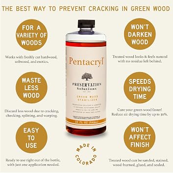 Pentacryl Green Wood Stabilizer 32oz by Preservation Solutions, Prevents Cracking & Shrinking, Ideal for Woodworkers