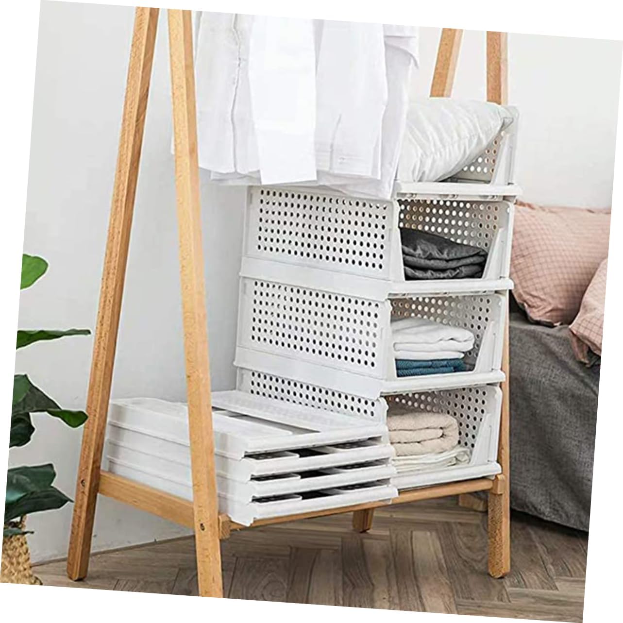 STOBAZA 2Pcs Plastic Drawer Organizers Stackable Storage Baskets for Clothes Versatile Use Closet Kitchen and Office and Lightweight Design Whiteshort