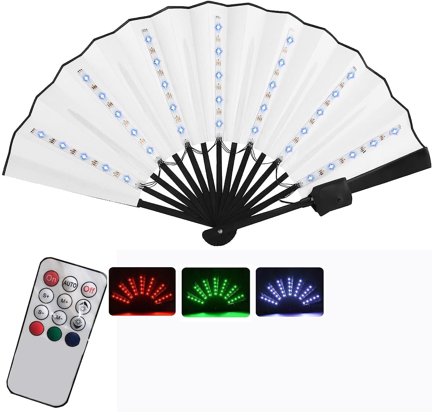 Tricolour LED Folding Fan – The Complement Parties, Festivals, Nightclubs and Music Concerts Tricolour (Tricolour White)