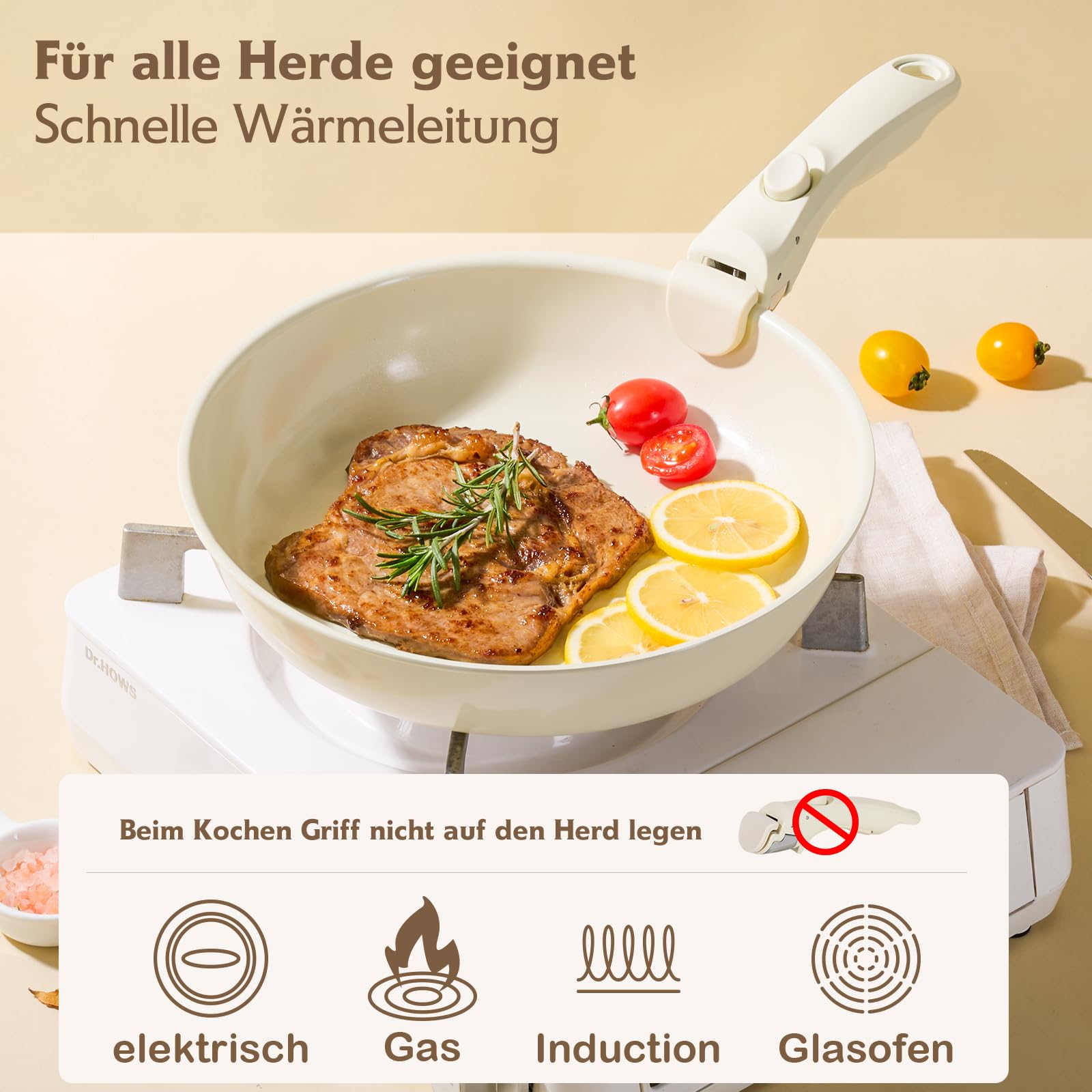Topfsets, Pfannenset, Antihaft 16-Teiliges Kochgeschirr-Set, Pfannenset Abnehmbarer Griff, Pfanne Induktion, Keramik Topfset, Alle Herdarten Geeignet, Ofen- und Spülmaschinenfest, PFOA-frei