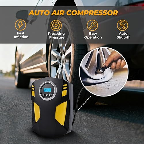 Miniatura 3 de Kit de emergencia para automóvil todo en uno con inflador digital de neumáticos, cable de puente, correa de remolque, triángulo reflectante, kit de