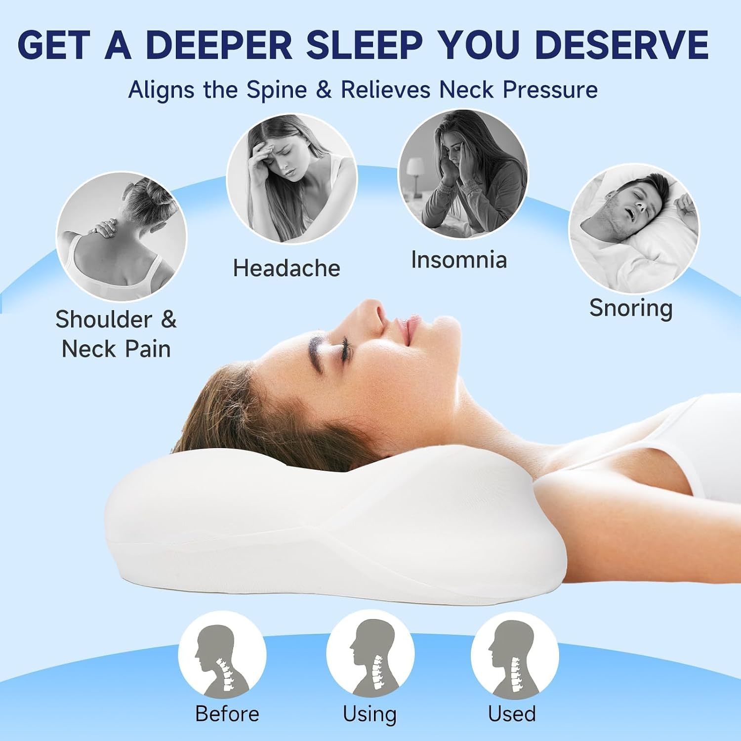 Mallow Puff Pillow, Ergonomic Memory Foam Cervical Neck Support Pillow with Cooling Washable Pillowcase, Adjustable Dual-Height Design for Side Back Stomach Sleepers (Grey)