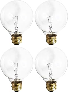(4 Pack) G25 Incandescent Incandescent Light Bulb 2700K Soft Light, Decorative Globe Light Bulbs,E26 Medium Base, Perfect for Pendant Bathroom/Vanity Mirror Makeup, Dimmable. (Crystal-Clear, 25-Watt)