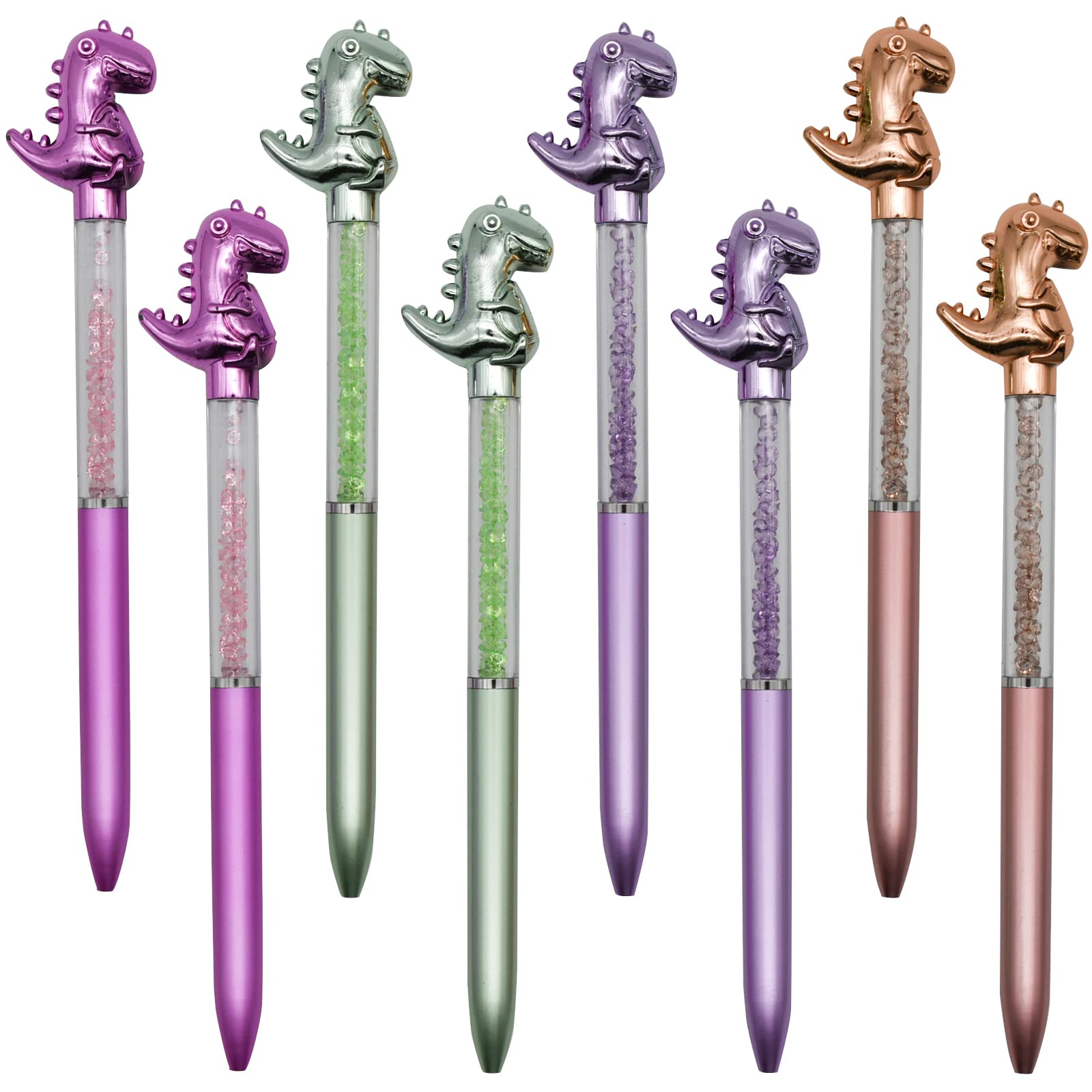 Maydahui 12 PCS Dinosaur Ballpoint Pen Retractable Animal Bling Pens Crystal Quicksand Pen Black Ink for School Office Party