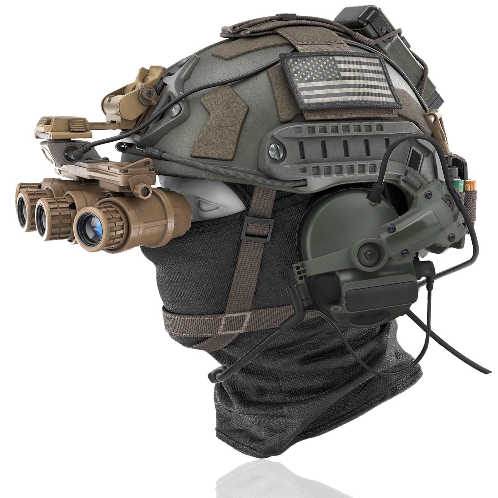 Casco tattico Airsoft Fast con cuffie di comunicazione tattica/luce di sopravvivenza per esterni/staffa NVG, maschera tattica integrale per sport all'aria aperta e giochi CS