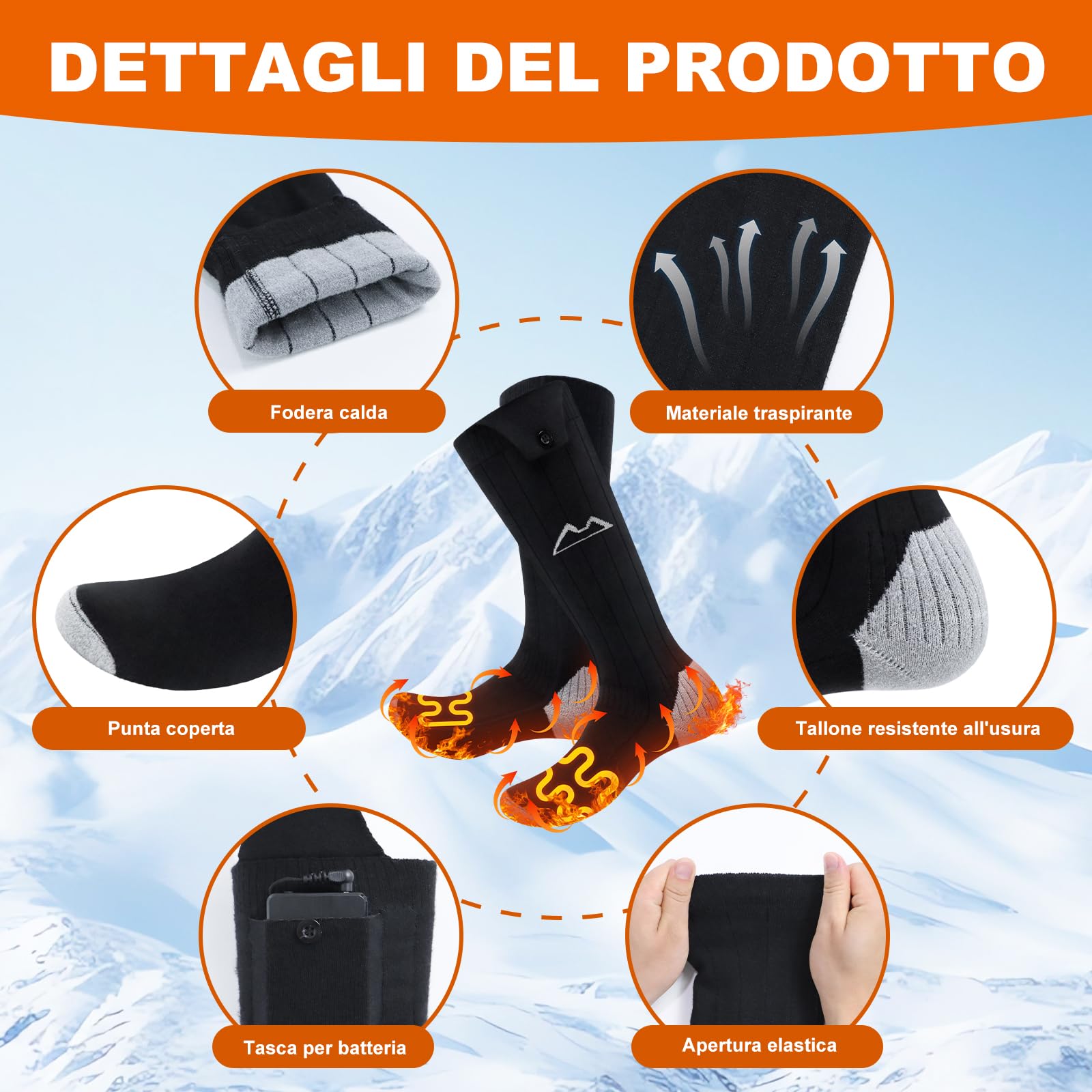 seenlast Calze Riscaldate a Batteria, 2×5000mAh Calzini Riscaldati Ricaricabili per Uomo Donna,Calzini Elettrici Riscaldanti con 3 Livelli Temperatura,Lavabile Calze Scaldapiedi per Sci Ciclismo Corsa