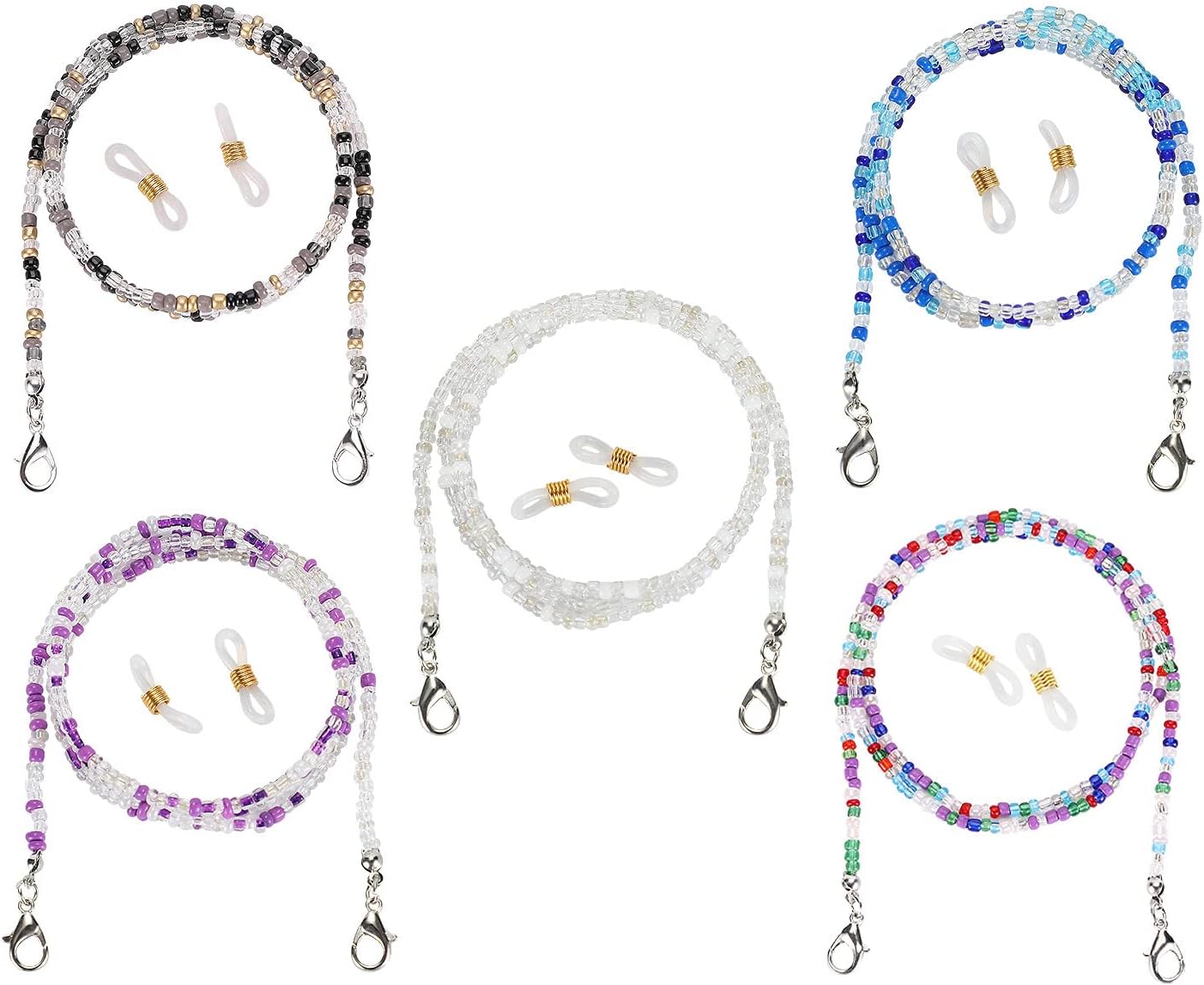 YAKRUNA 5 Pack Eyeglass Chains for Women, Beaded Eye Glasses Holders Around Neck, Cute Mask Necklace Lanyards