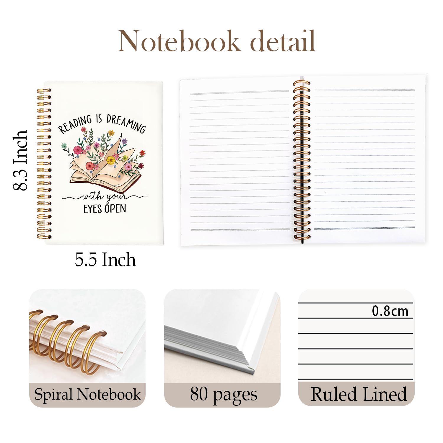 Yetmadi Diarios de lectura de libros para los amantes de los libros, regalos para lectores, cuaderno en espiral, diario de revisión de libros, regalos de gusanos de biblioteca, regalos de lectura para