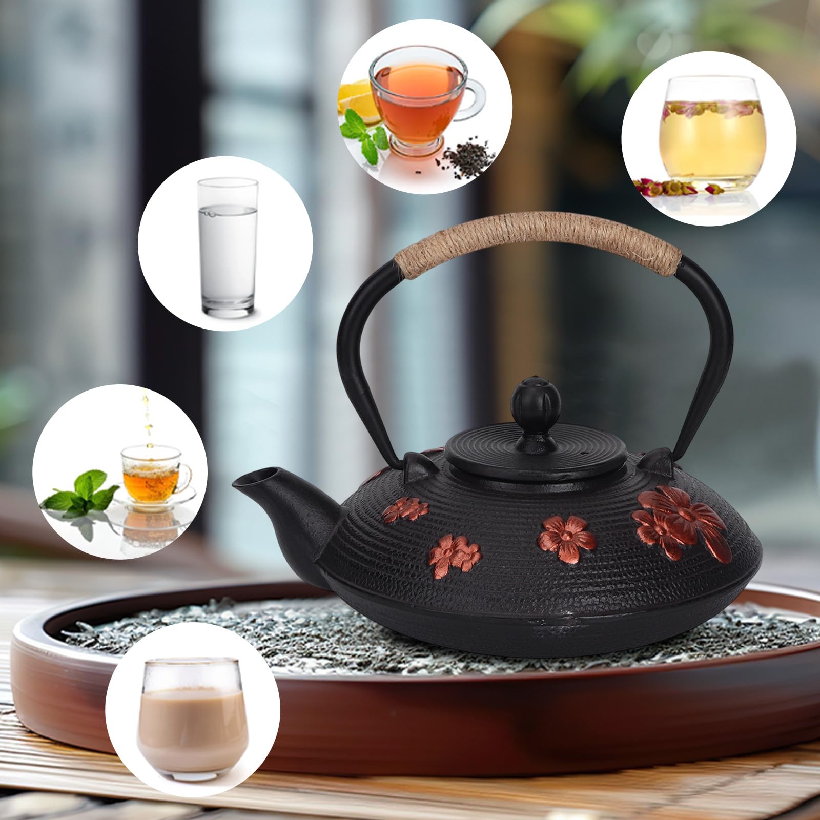 Tetera de Hierro Fundido de 900ml, Flores de Cerezo, Tetera Japonesa de Tetsubin con Filtro Infusor de Acero Inoxidable para Té de Hojas Sueltas