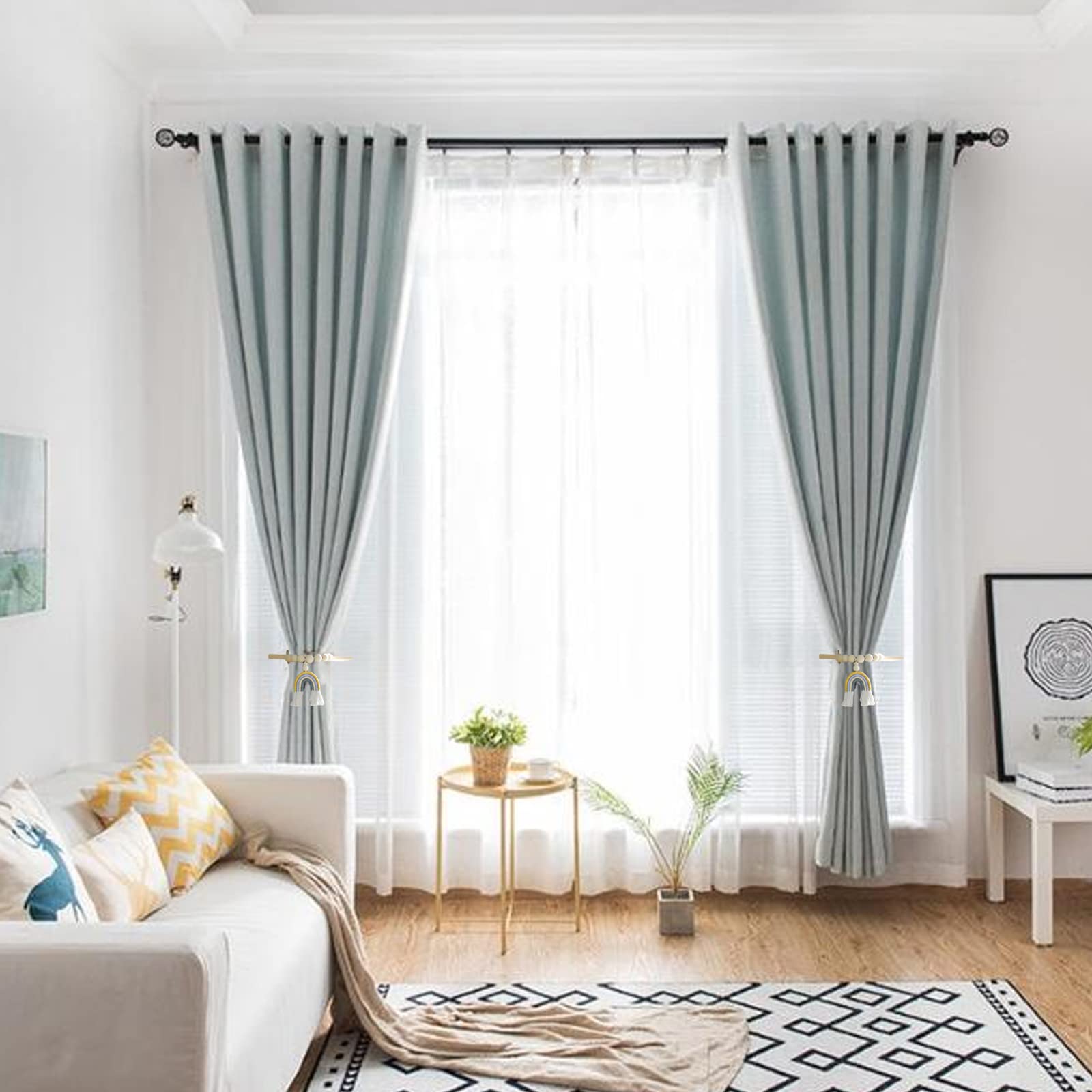 2 Fermatenda In Legno Con Perline E Nappe, Rosa - Fibbie Magnetiche Per Tende, Decorazione Boho Senza Fori