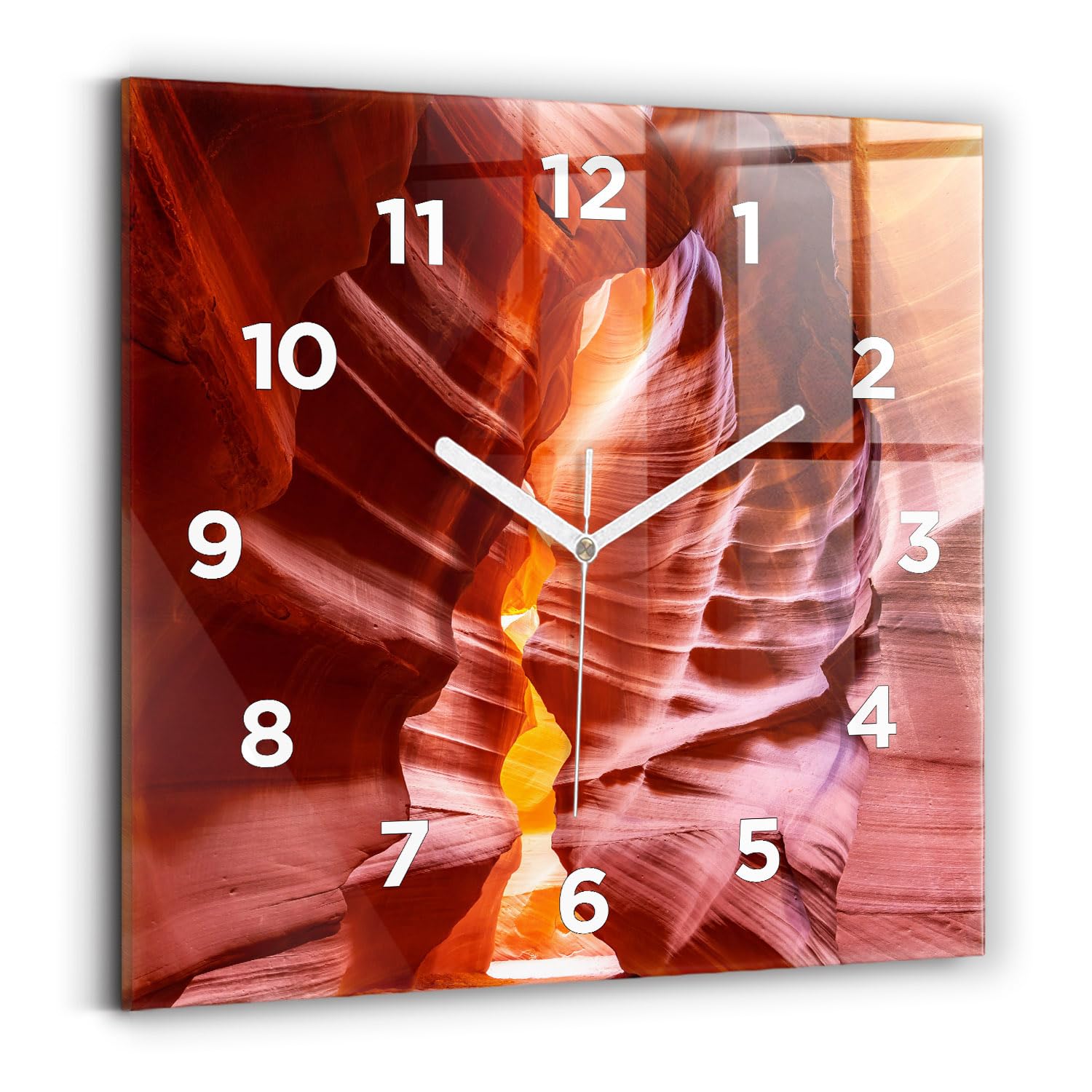 Horloge murale carrée Wallfluent 30x30 cm à mécanisme silencieux analogique Canyon de Sable