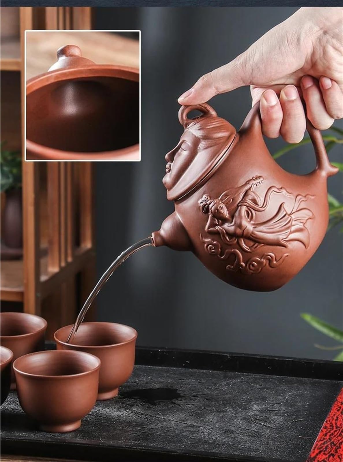 Teiere Servitori Di Caffè Set Da Tè Da Viaggio Set Da Tè Kung Fu Per Uso Domestico 600ml Filtro In Acciaio Inossidabile Incorporato Teiera In Argilla Viola Teiera Feitian Di Grande Capacità Teiere Ser