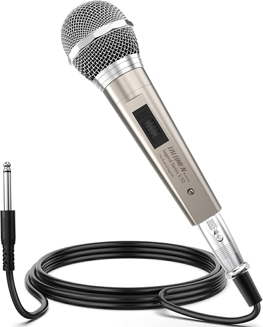 talomen L52 Wired Microphone for Singing, Metal Female, ON/Off Switch, Professional Vocal Dynamic Mic with 6m & 2m XLR Audio Cable, Cardioid Studio Microfono for Podcasting and Recording, Gold