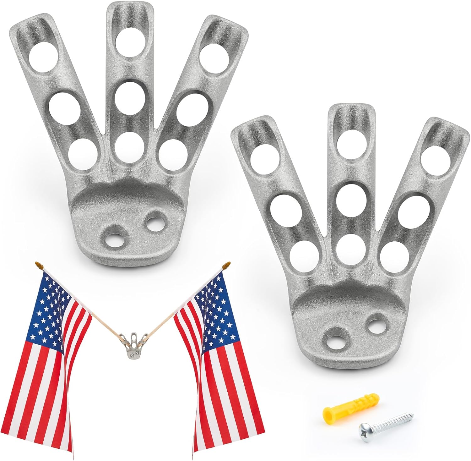 MorningRo 2 Pcs 3 Hole Flag Holders Small Flag Holders Bracket for Stick Flags Wall Mount Pole Holder for 3/8" Diameter Stick Heavy Duty Outdoor House for Veterans Day Flags Holder
