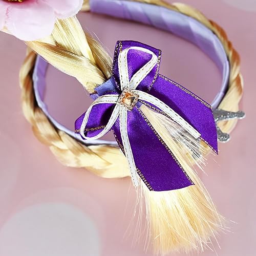 Miniatura 4 de GORSONG Peluca de princesa Rapunzel larga trenzada con flores de tiara, accesorios de disfraz con 4 horquillas