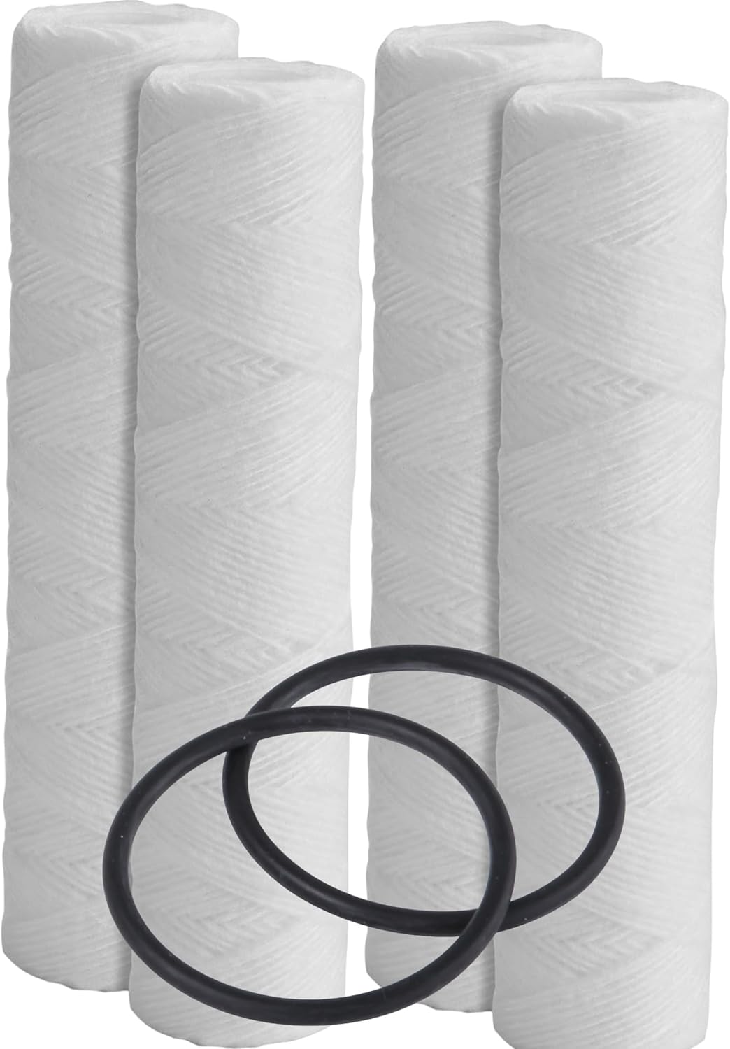F4Y – String Wound Water Filter Cartridges Compatible with FXWSC, GXWH04F, GXWH20S Models – Removes Bad Taste & Odor – Whole House Replacement Filter Cartridge – 10" x 2.5" (4 Pack with 2 O-Rings)