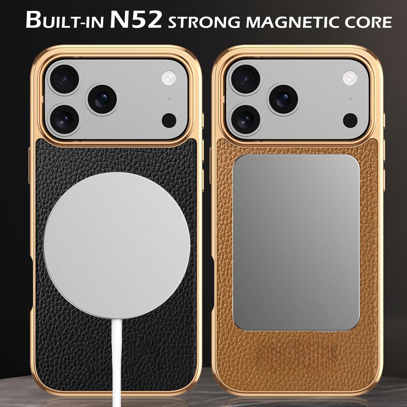 Funda para iPhone 17 Pro Max/17 Pro/17 Air/17, Suave al Tacto, de Piel Sintética, Fina, Antideslizante, con Marco Galvanizado.-White||17 Air