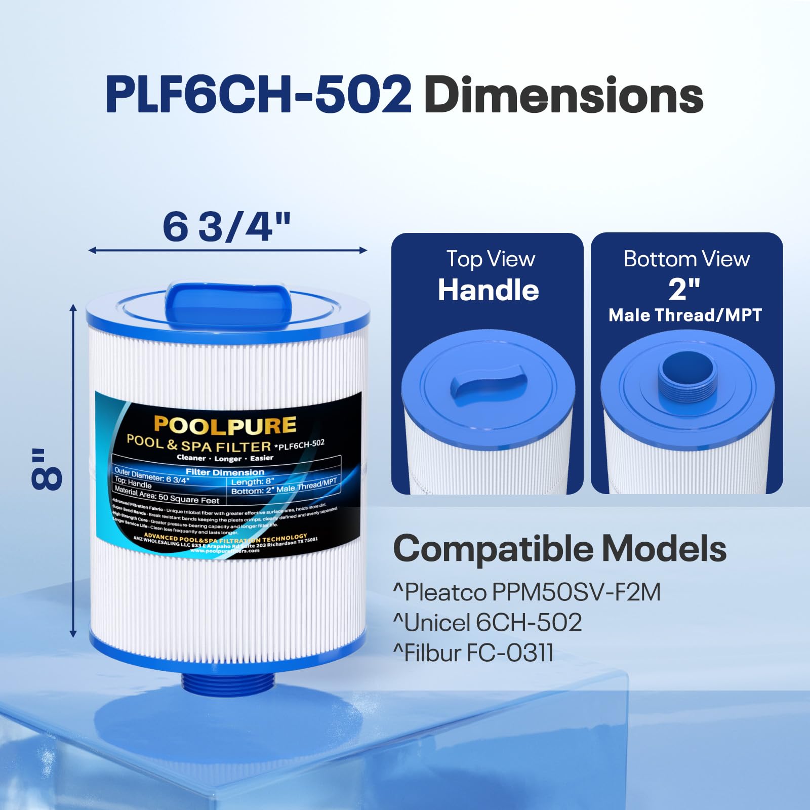 Amazon.com : POOLPURE PAS50SV-F2M Spa Filter Replaces Unicel 6CH