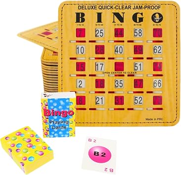 MR CHIPS Jam-Proof Bingo Cards with Sliding Windows, 10 Reusable Shutter Cards, 75 Calling Cards