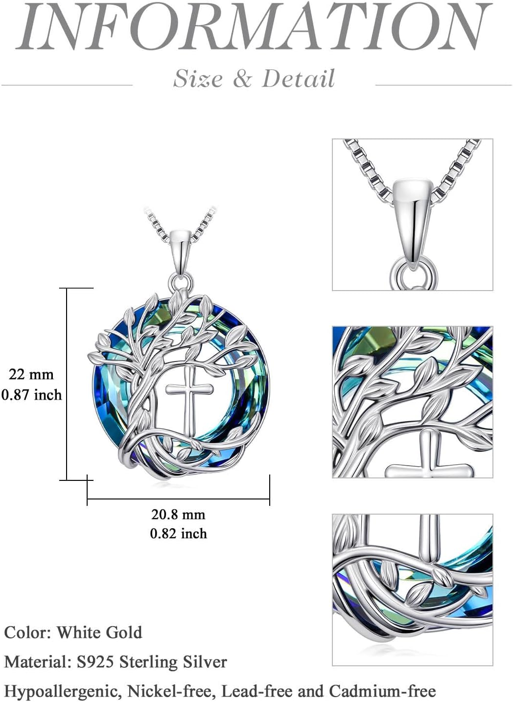 TOUPOP Tree of Life Necklace 925 Sterling Silver Celtic Knot Tree Pendant Blue Crystal Jewelry for Women Valentines Day Gifts for Her Wife Mom - Image 5