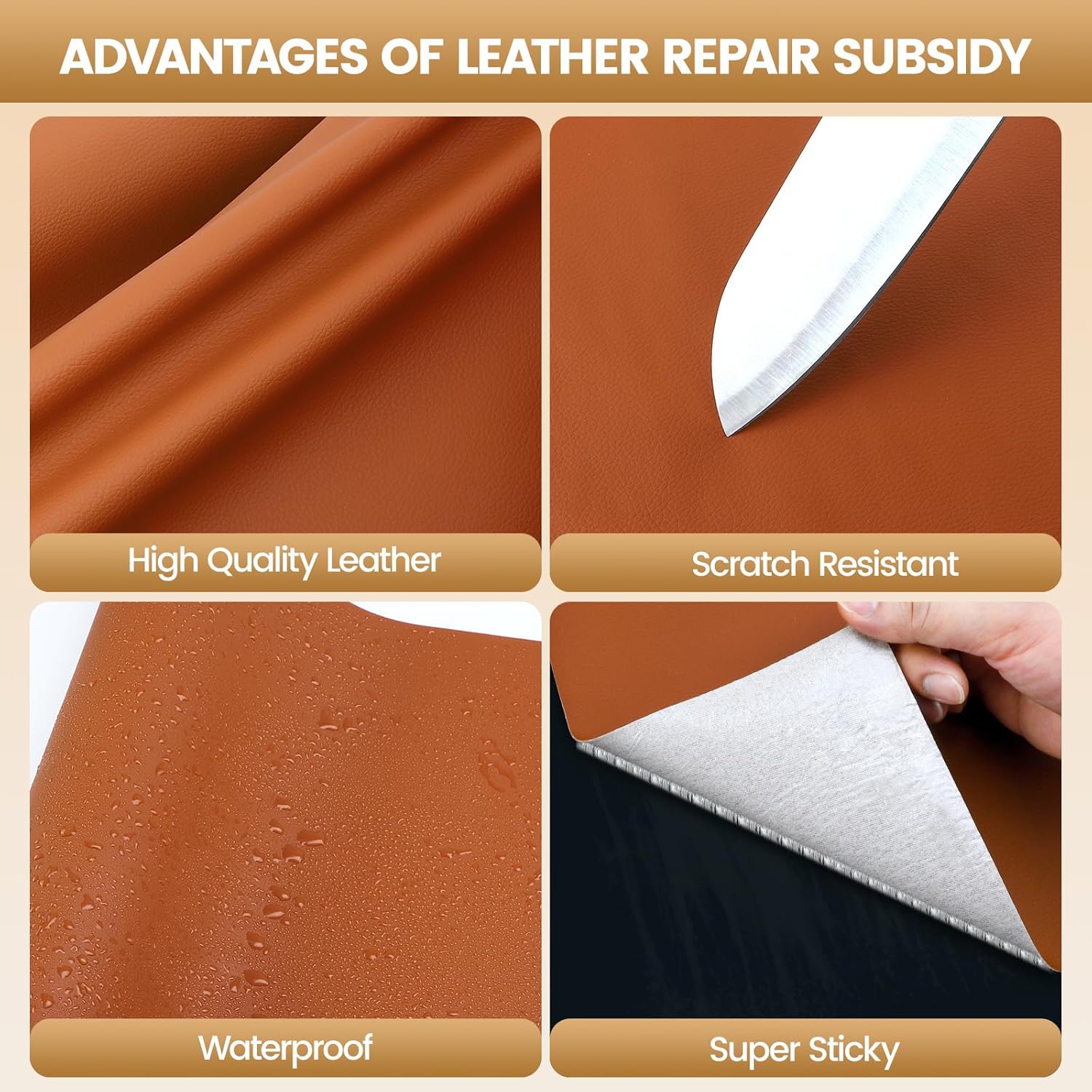 WALLAX Leather Repair Patch, 16 x 158 Inches Self Adhesive Leather Repair Tape for Furniture, Couch, Sofa, Car Seats, Office Chair, Car Interior, Upholstery, Vinyl Repair Kit (Dark Brown)