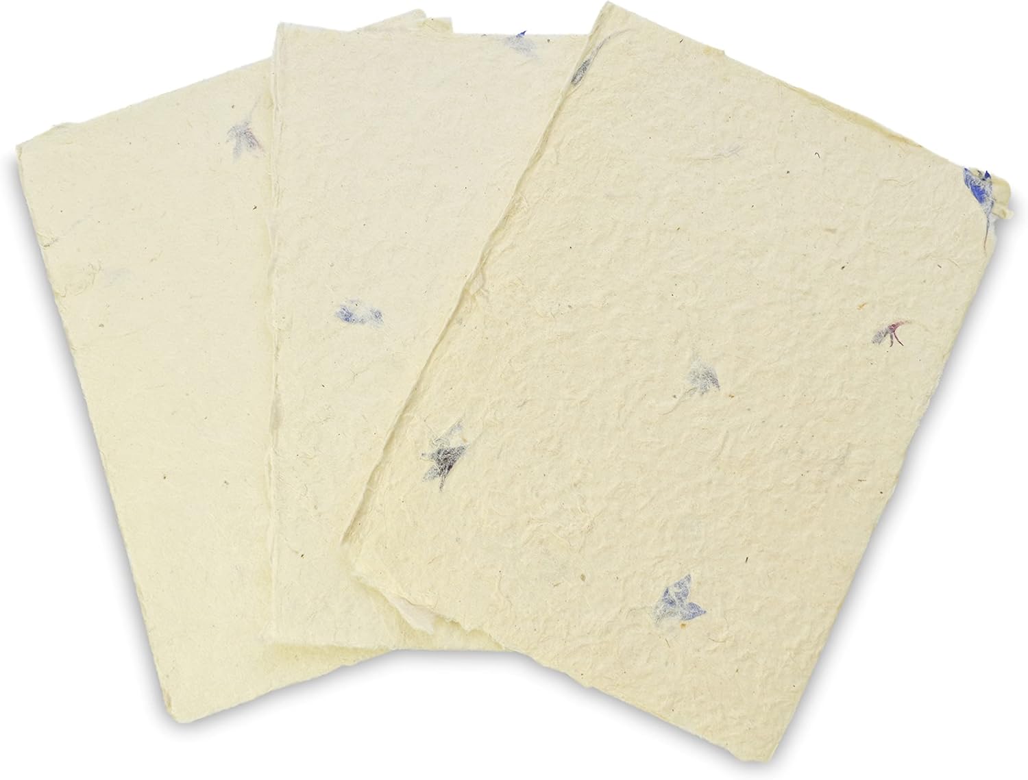 Handmade Lokta Card Stock 5x7 Inch Paper with Petal Flourish and Deckle Edge. Tree-free Lokta Paper for Vintage Stationery, Printing, and Decorative Invitations (100 Sheets, Cornflower)