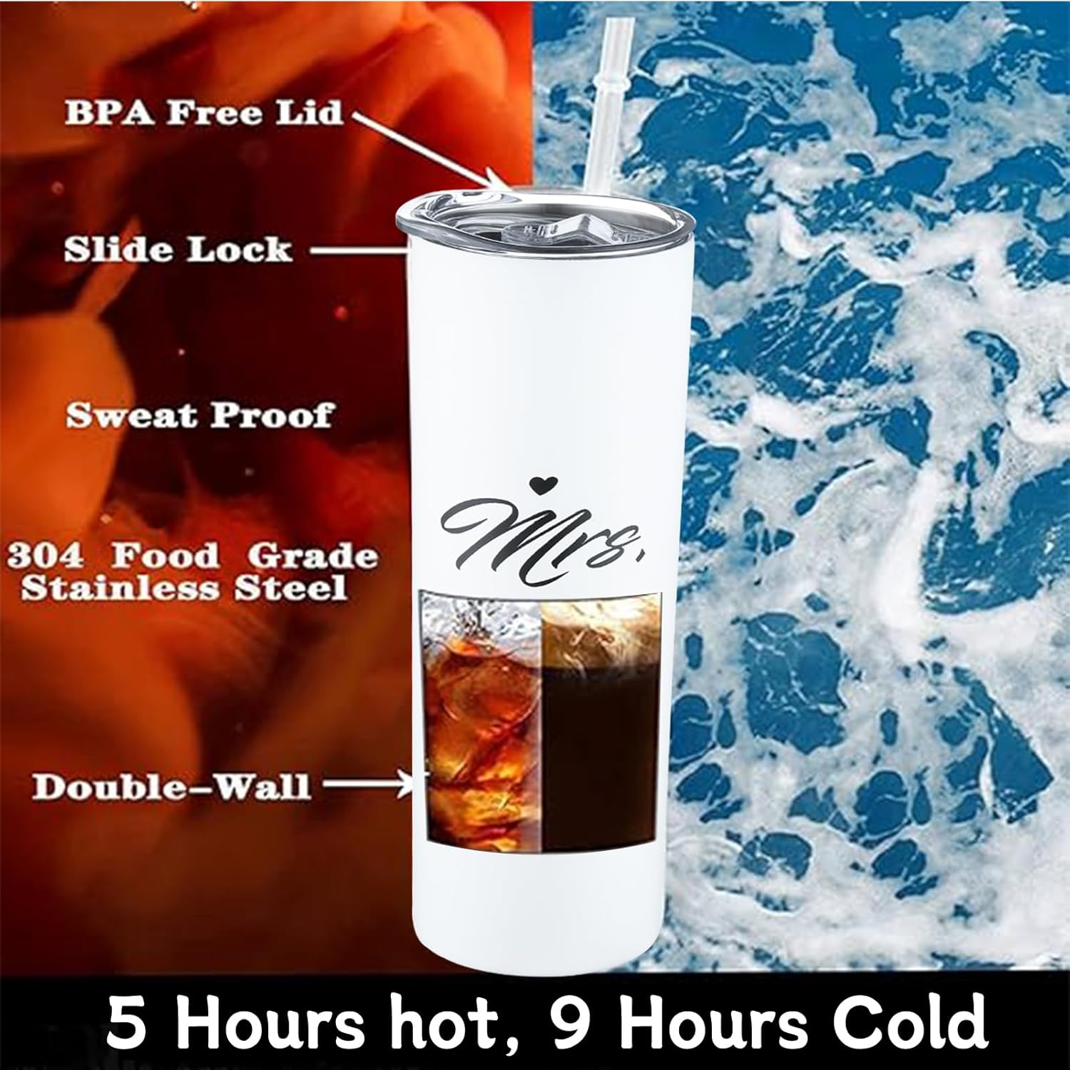 DHQH Mr and Mrs 2026 Tumbler Set, Engagement Wedding Gifts for Couples Wife Husband Bride To Be Newly Engaged 20oz Travel Tumbler Bachelorette Party Gifts - Image 2