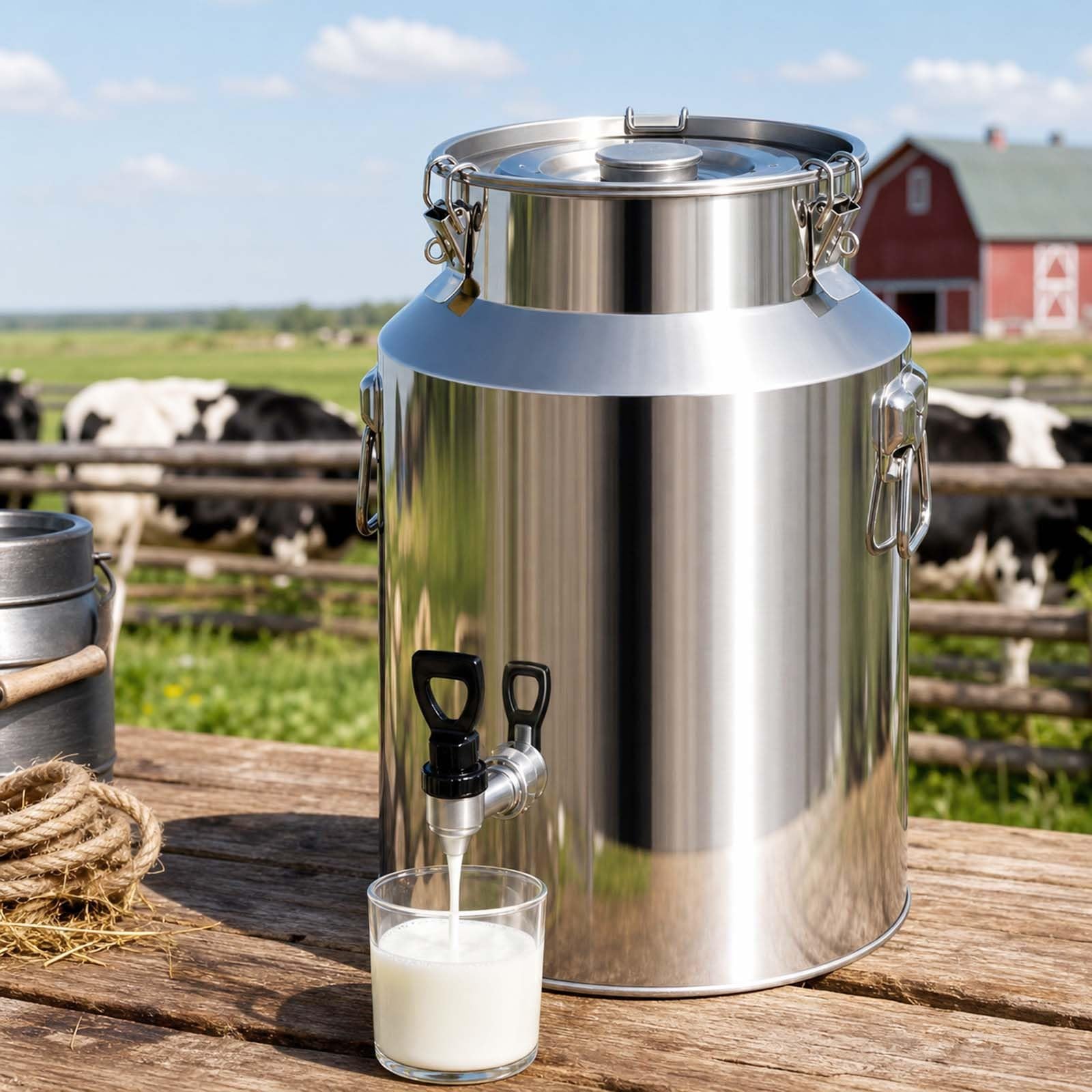 Bricco del Latte Fusto in Acciaio Inox 304 con Rubinetto, 64L 76L 88L Contenitore Alimentare con Coperchio Ermetico Antiperdita, Secchio per Conservazione Olio, Vino, Acqua e Latte
