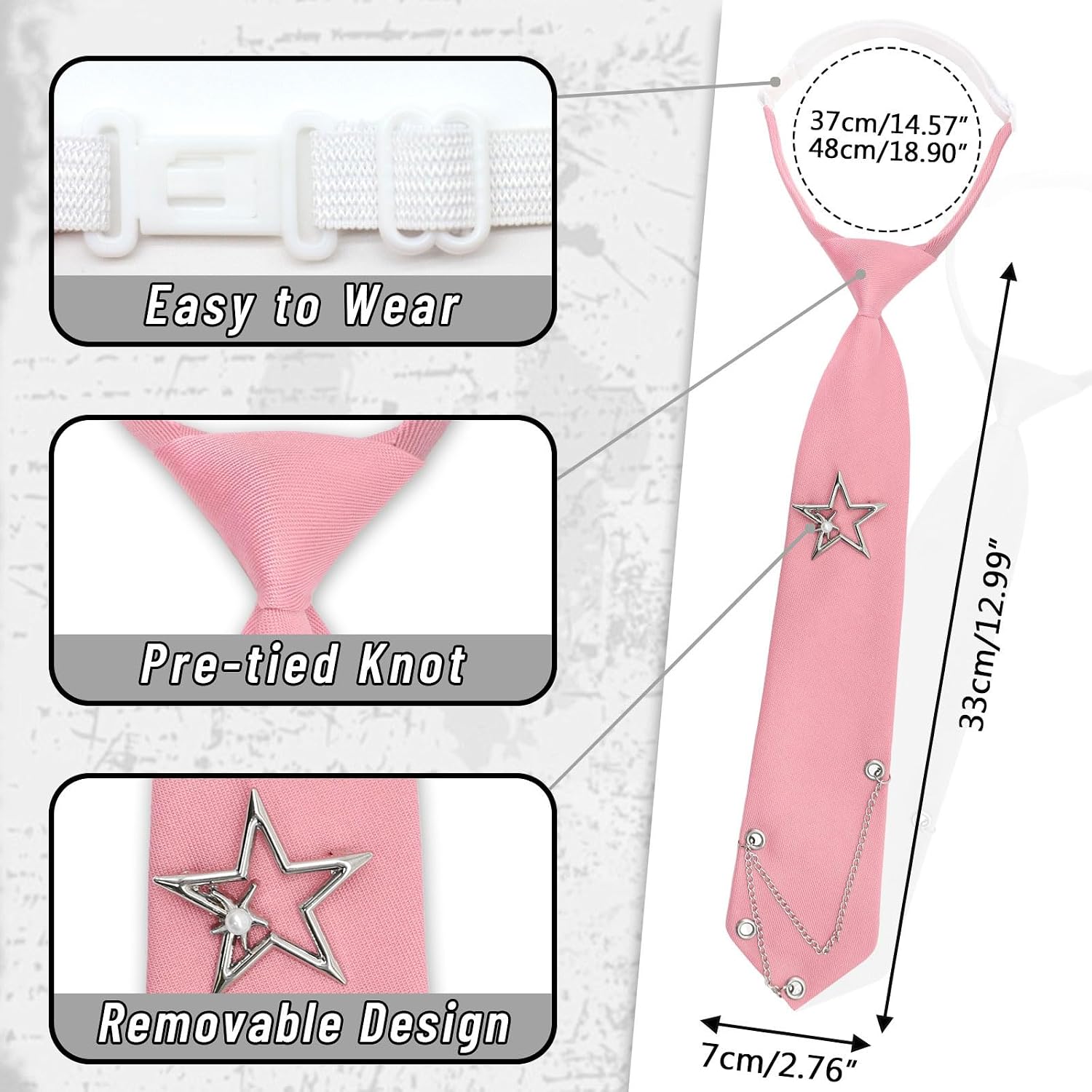Neck Ties for Women Girls, Pre-tied Womens Tie with Metal Chain Adjustable Ladies Neckties for School Party Cosplay