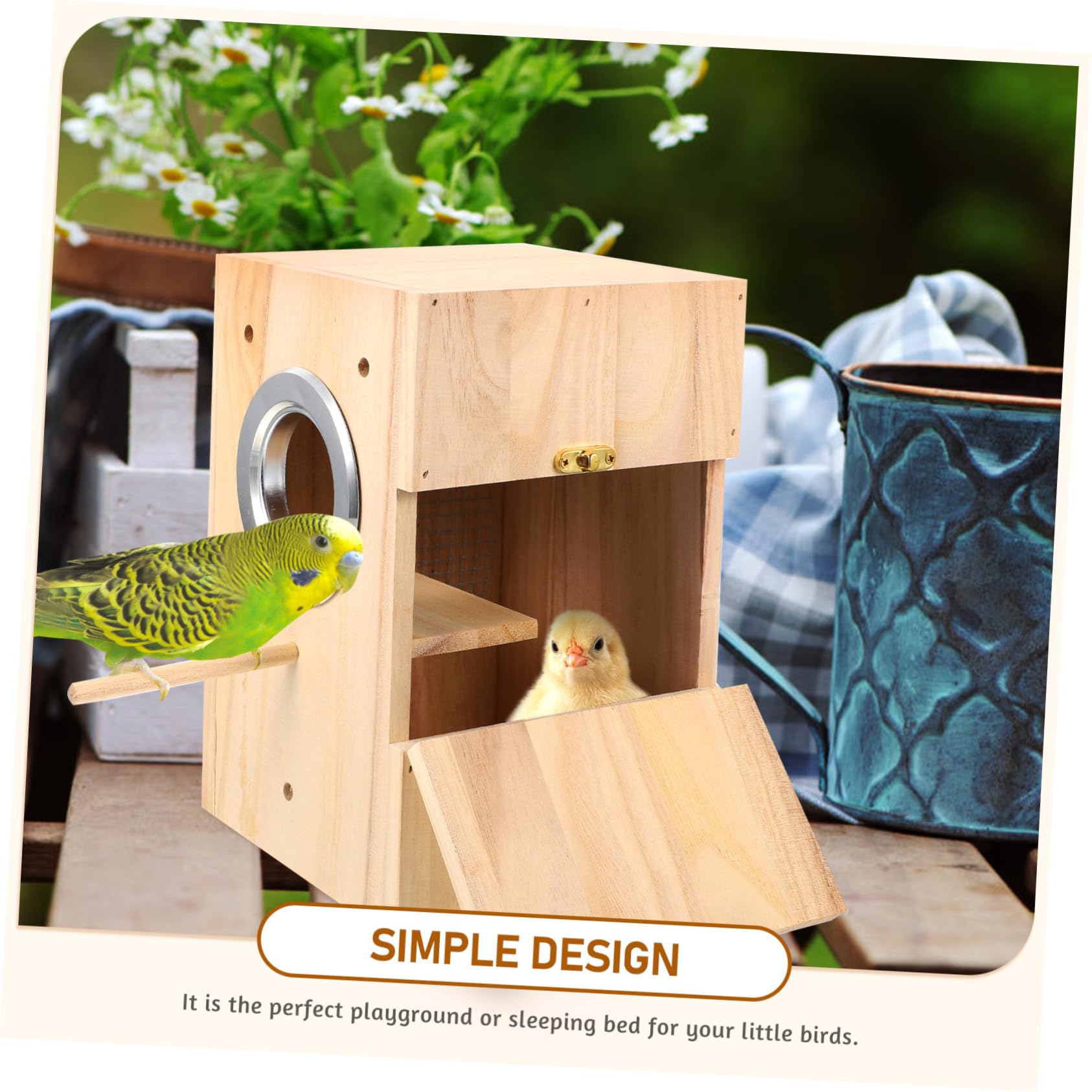 Happyyami Nichoir à Oiseaux en Bois, Boîte D’élevage Beige, pour Perroquet et Canari, Espace Confortable pour Dormir et Jouer, Design Simple | Lit de Repos et Aire de Jeu, Style Créatif à Design Simple, pour Canari et Perroquet