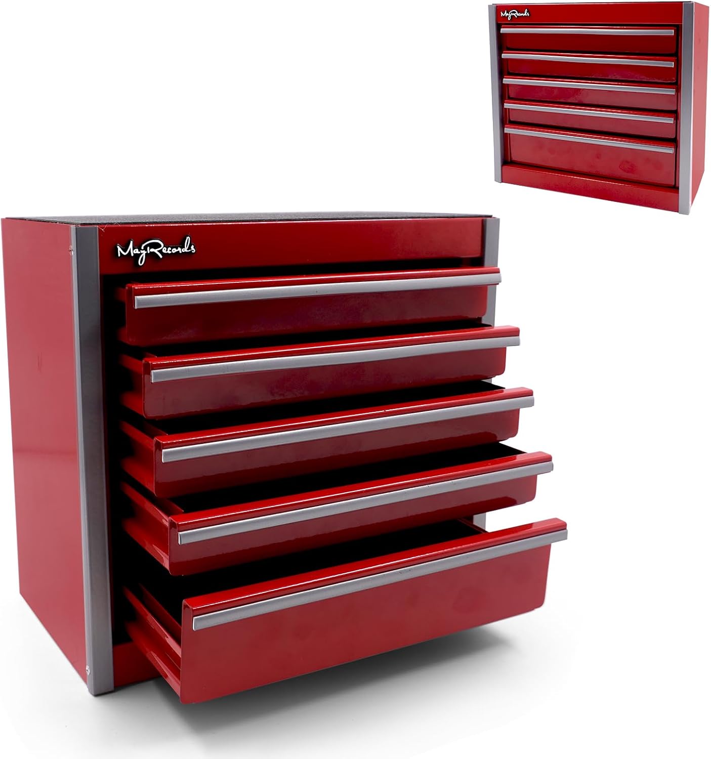 Red Mini Metal Tool Box with 5 Drawers and Top Storage, Portable Tools Storage and Organizers, Home DIY