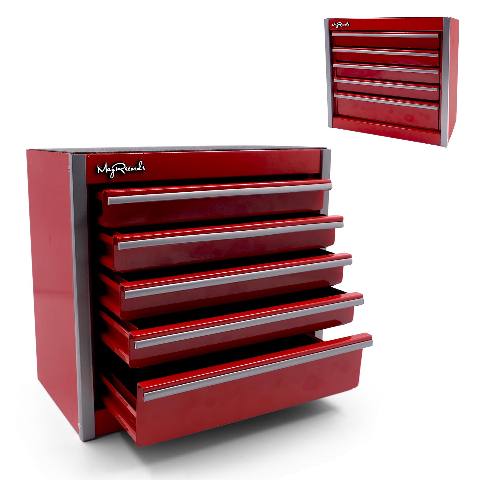 Mini caja de herramientas de metal roja con 5 cajones y almacenamiento superior, bricolaje en casa | Almacenamiento y organizadores de herramientas portátiles