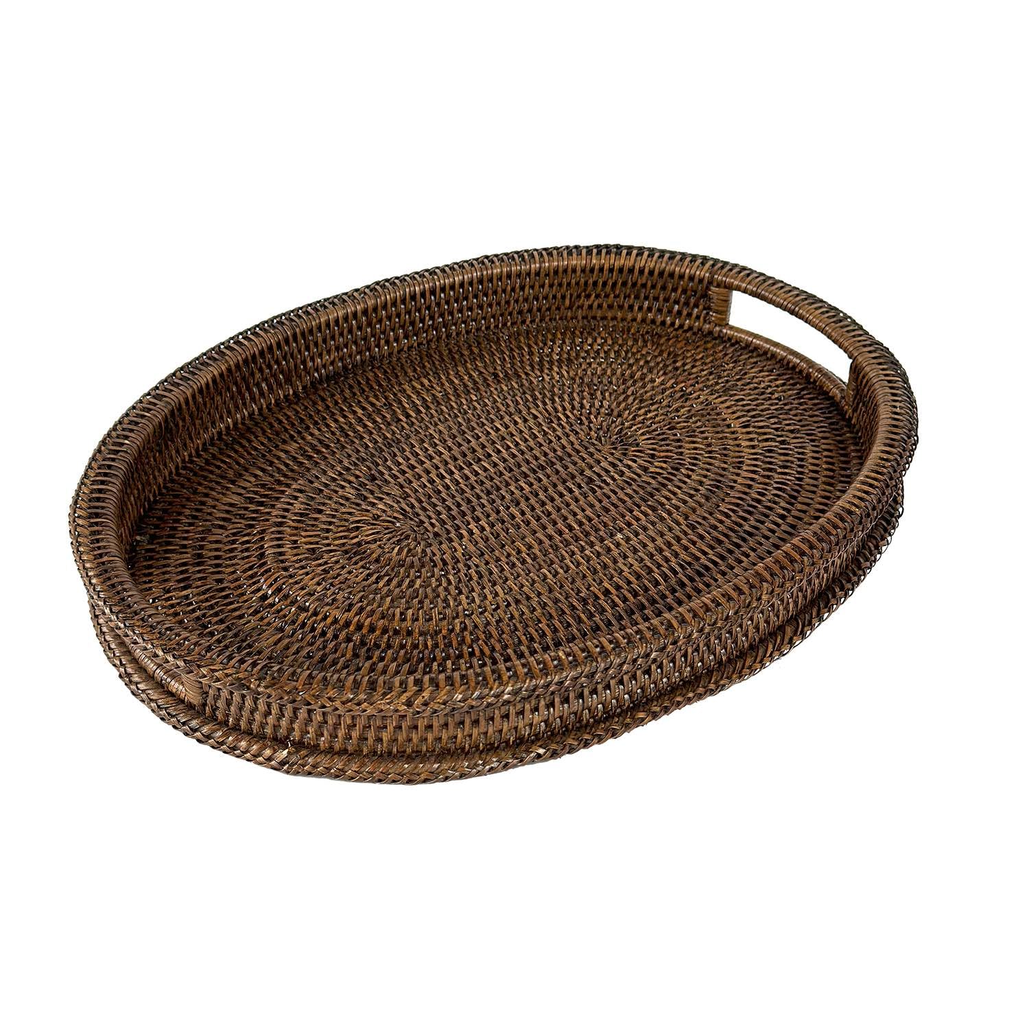 Plateau ovale rotin Botanio Marron La Porcellana Bianca pour transporter la vaisselle sans glisser