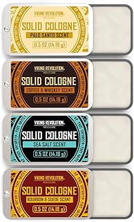 Viking Revolution 4 Pack Solid Cologne for Men - Men's Cologne Gift Set Including Coffee and Whiskey, Palo Santo, Sea Salt, Bourbon and Suede - Travel Size Gifts for Men (0.5 Oz each)