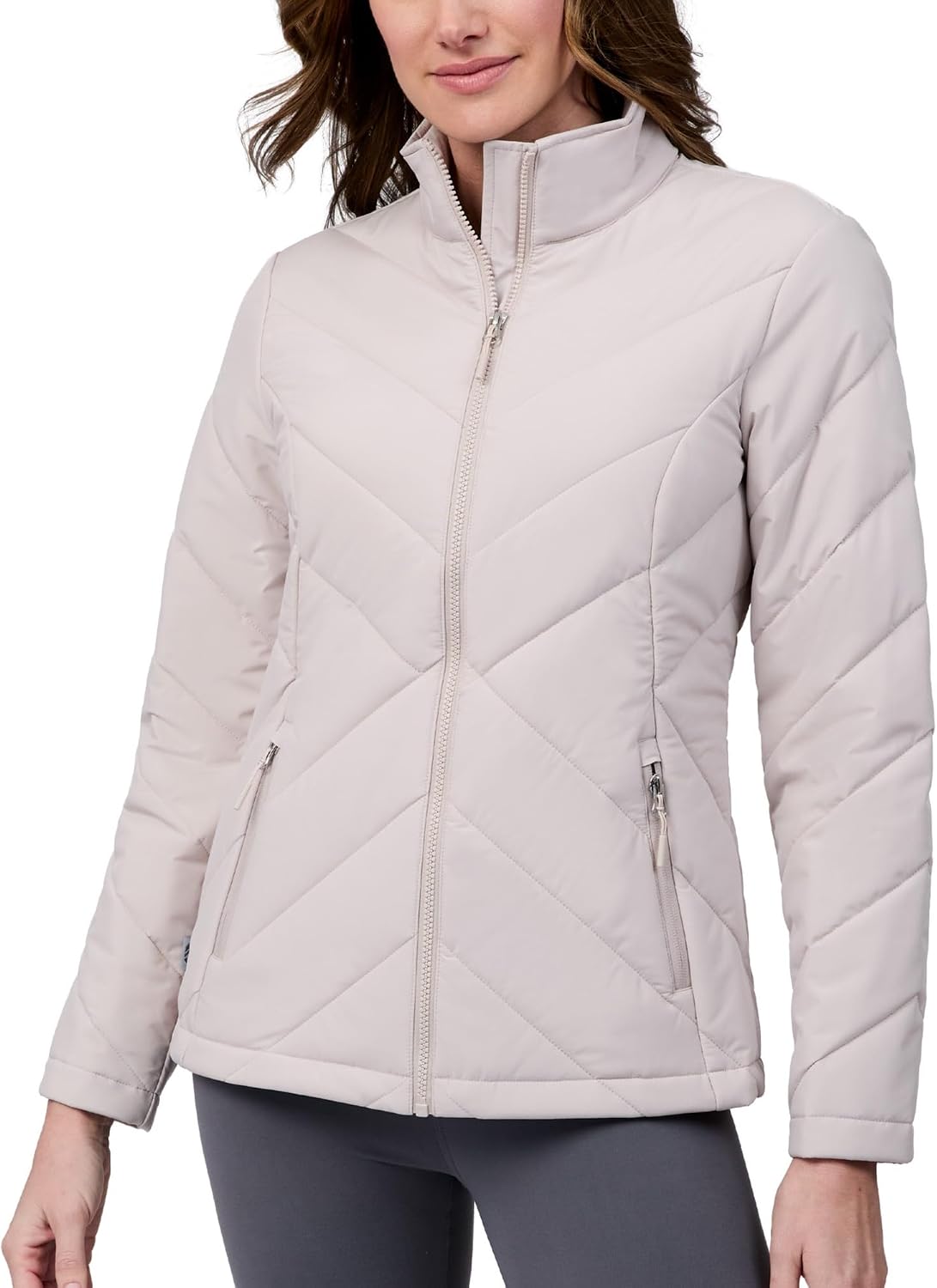 Free Country Women's Puffer Jacket Lightweight Insulated Wind Resistant Warm Spring Coat Full Zip with Pockets-Cloud