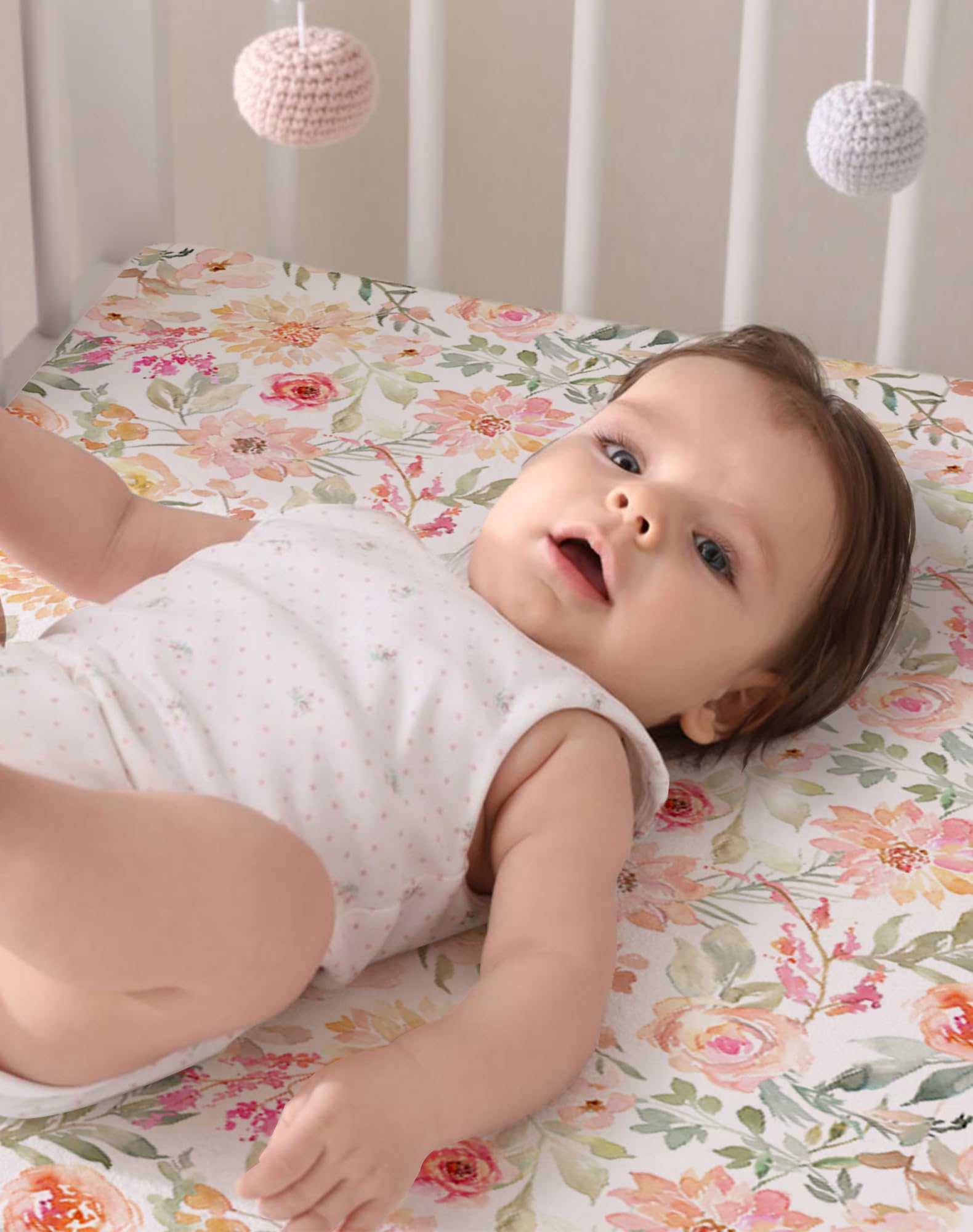 Sábanas para cuna para niños y niñas, paquete de 2 sábanas bajeras de punto jersey para colchón estándar de niños pequeños de 28 x 52 pulgadas, ropa de cama de bebé suave y transpirable (09-flor)