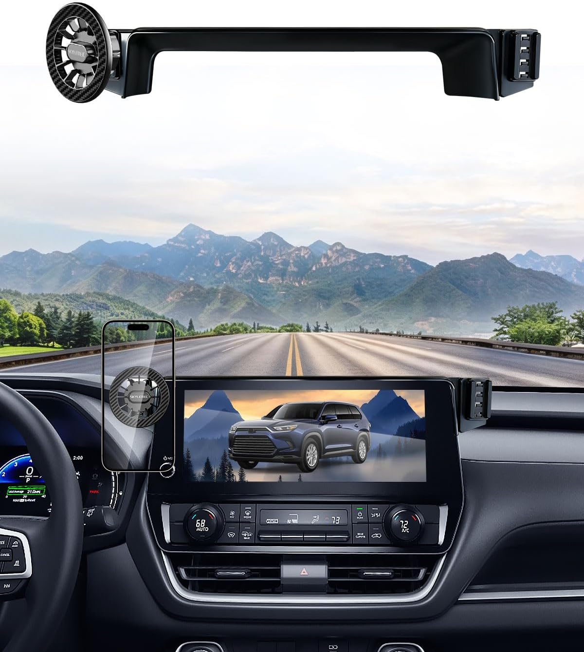 Magnetic Phone Mount for Toyota Grand Highlander/Grand Highlander Hybrid 2024-2026 Accessories 12.3-inch Screen Fixed Clip, Automobile Cradles Magnets Cell Phone Holder Compatible with MagSafe