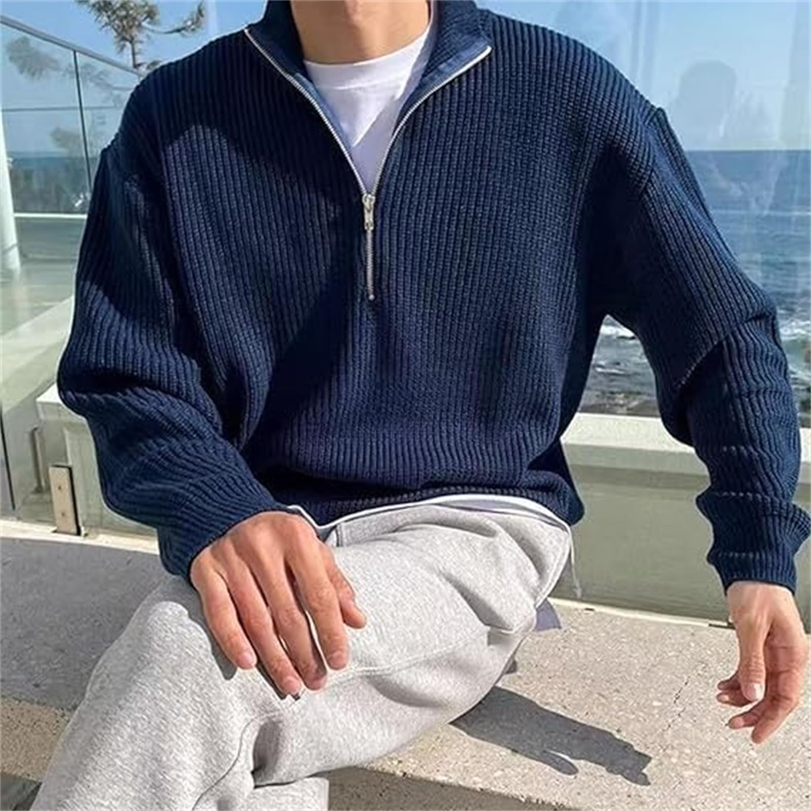 Męska stylowa bluza polo ze sztruksu na zamek błyskawiczny, Pacificozy Stand koszule z długim rękawem bluza na co dzień sweter