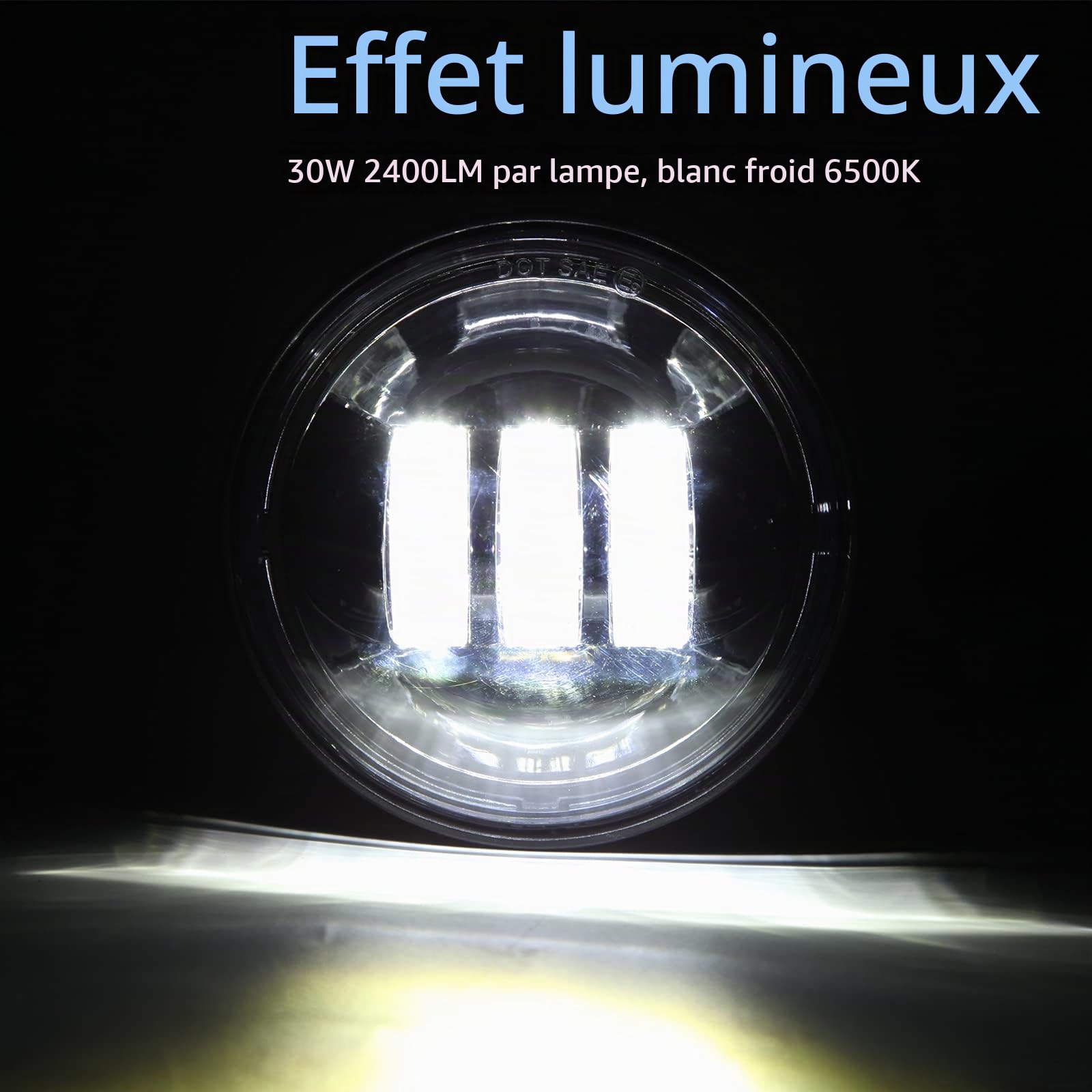 JMTBNO 2 pièces 4.5 Pouces Antibrouillard 30W LED Moto Lumière Lampe de Conduite Auxiliaire Compatible avec Harley Touring Road King Street Glide Road Glide Electra Glide Ultra Limited