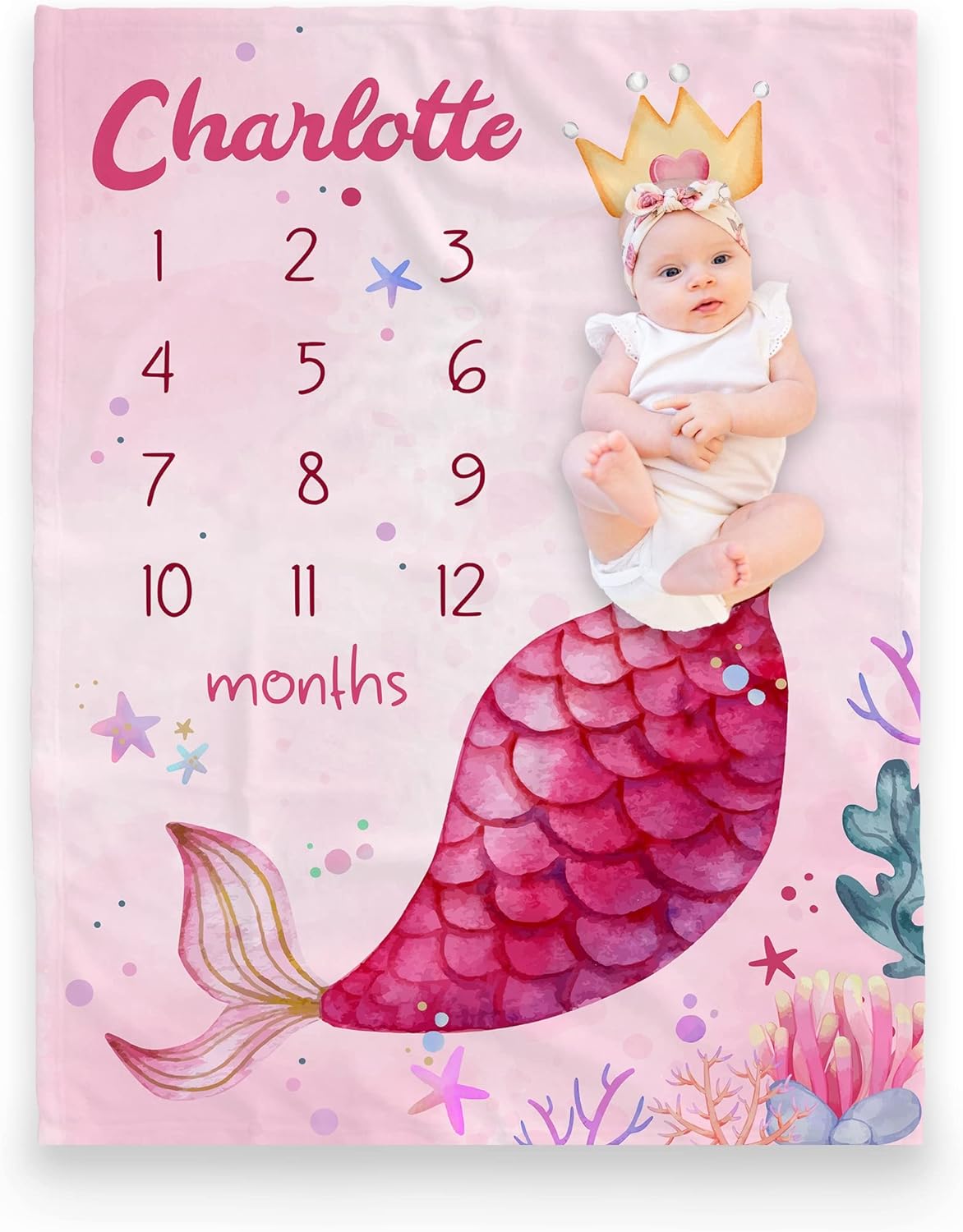 Personalized Mermaid Tail Baby Monthly Milestone Blanket